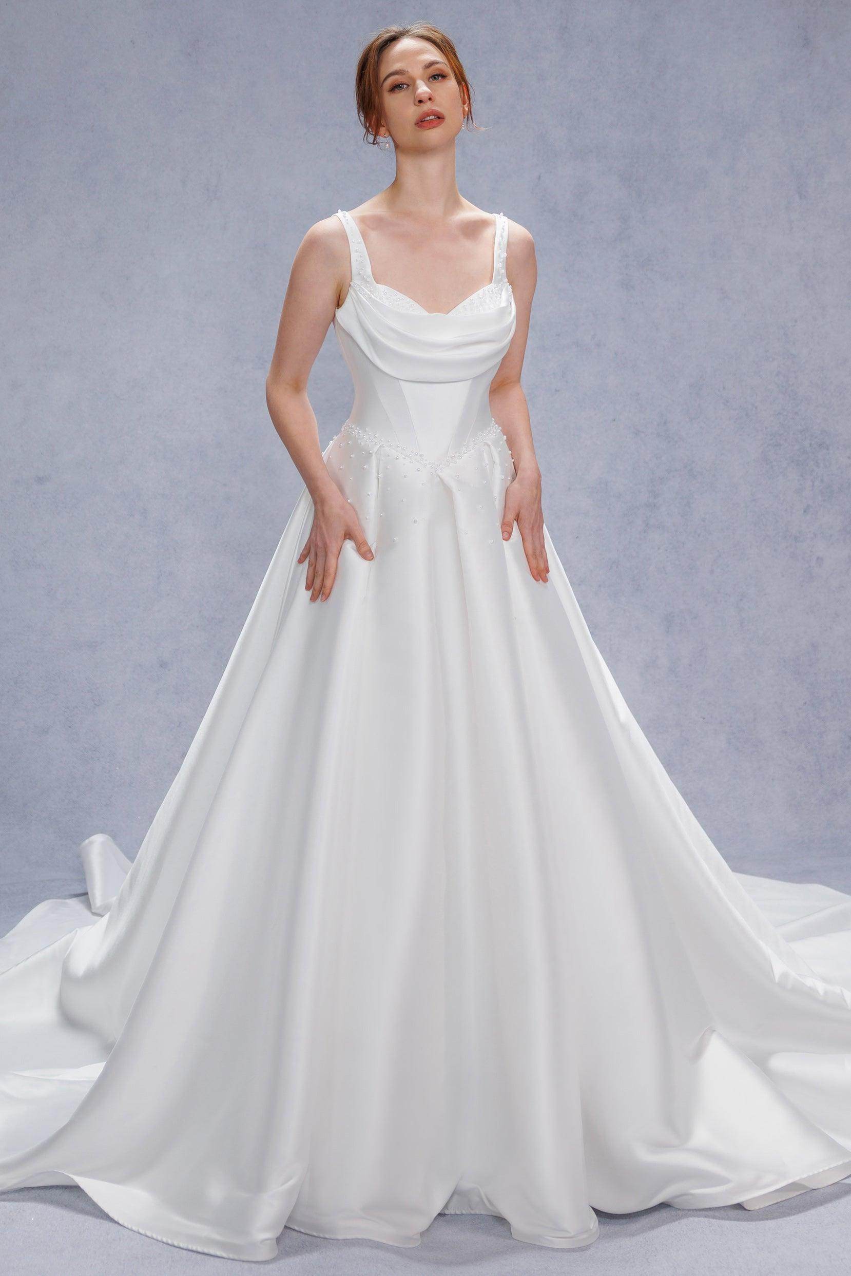 A-Line Court Train Mikado Wedding Dress CW3535 - COCOMELODY